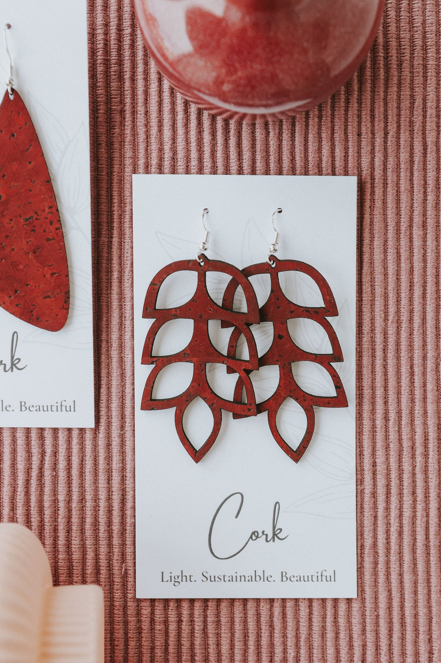 Wine Red Cork Earrings - Branch of Leaves