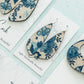 Blue and White Floral Cork Earrings - Small Wing