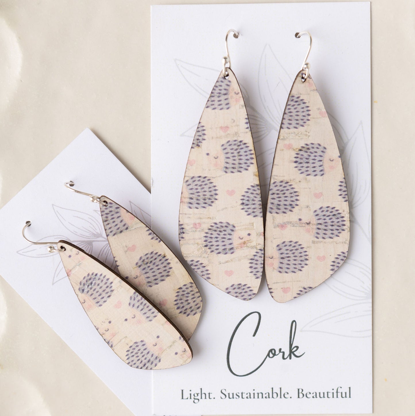 Hedgehog and Heart Cork Earrings - Wing