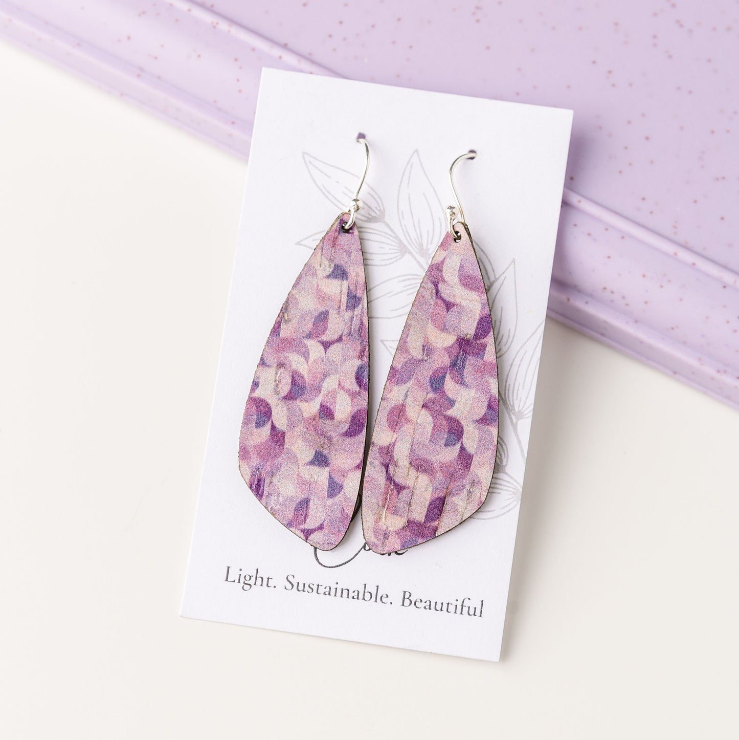 Purple Abstract Cork Earrings - Small Wing