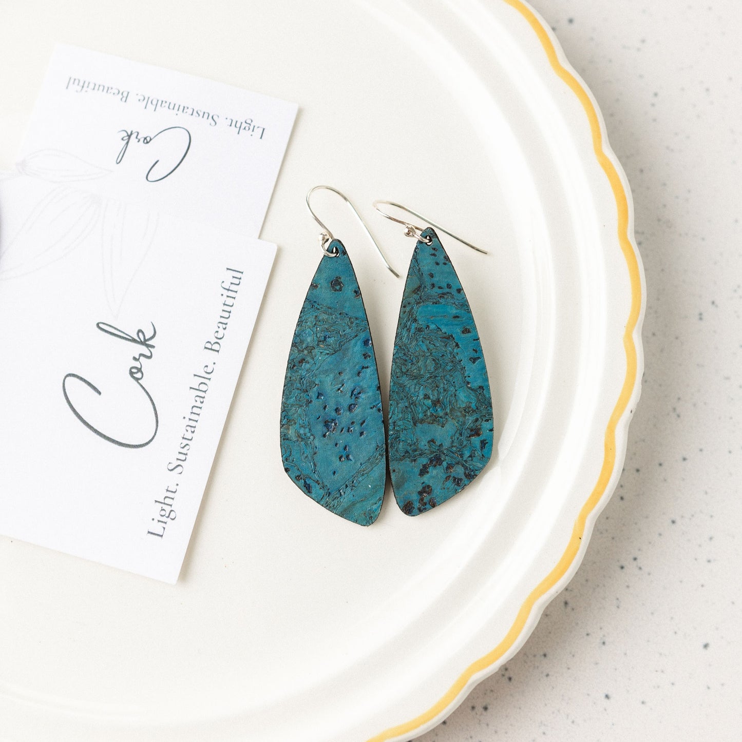 Deep Teal Cork Earrings - Small Wing