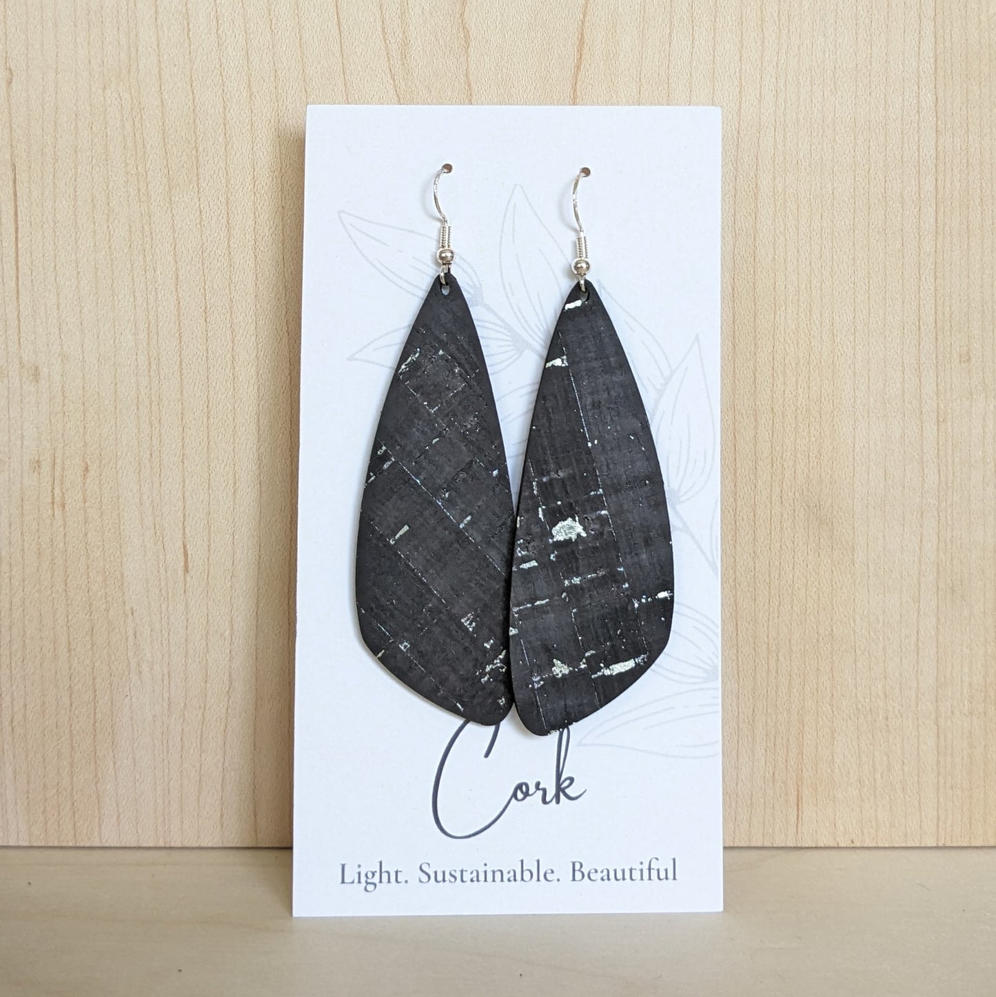 Black with Silver Cork Earrings - Wing