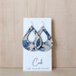 Blue and White Floral Cork Earrings - Teardrop