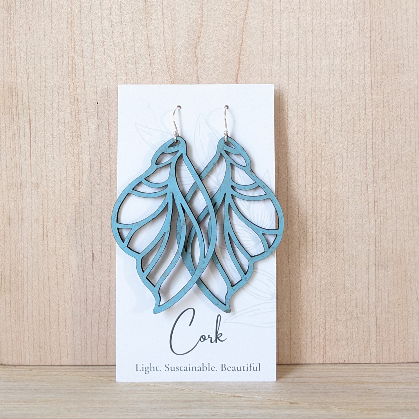 Bright Teal Cork Earrings - Fairy Wing