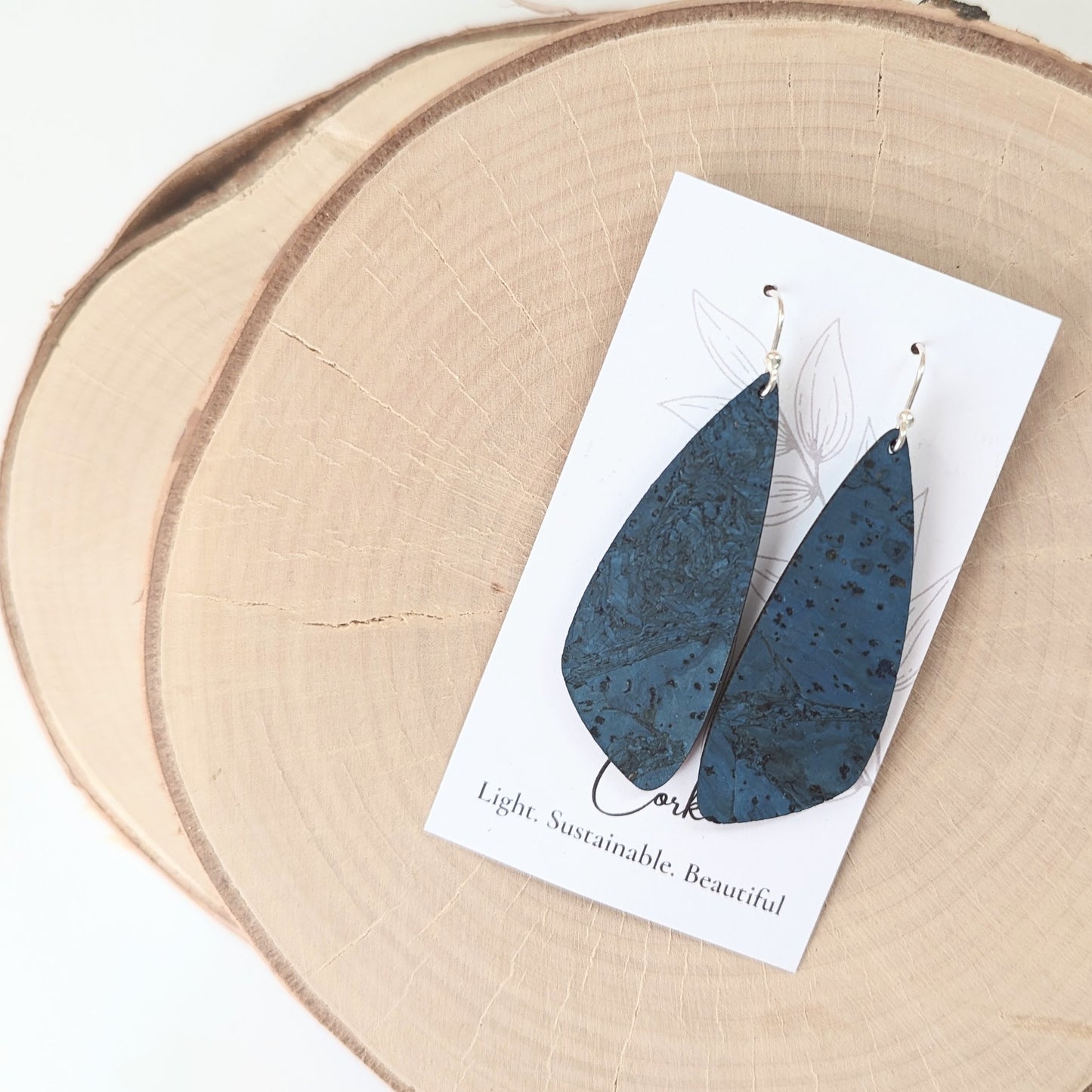 Deep Teal Cork Earrings - Small Wing