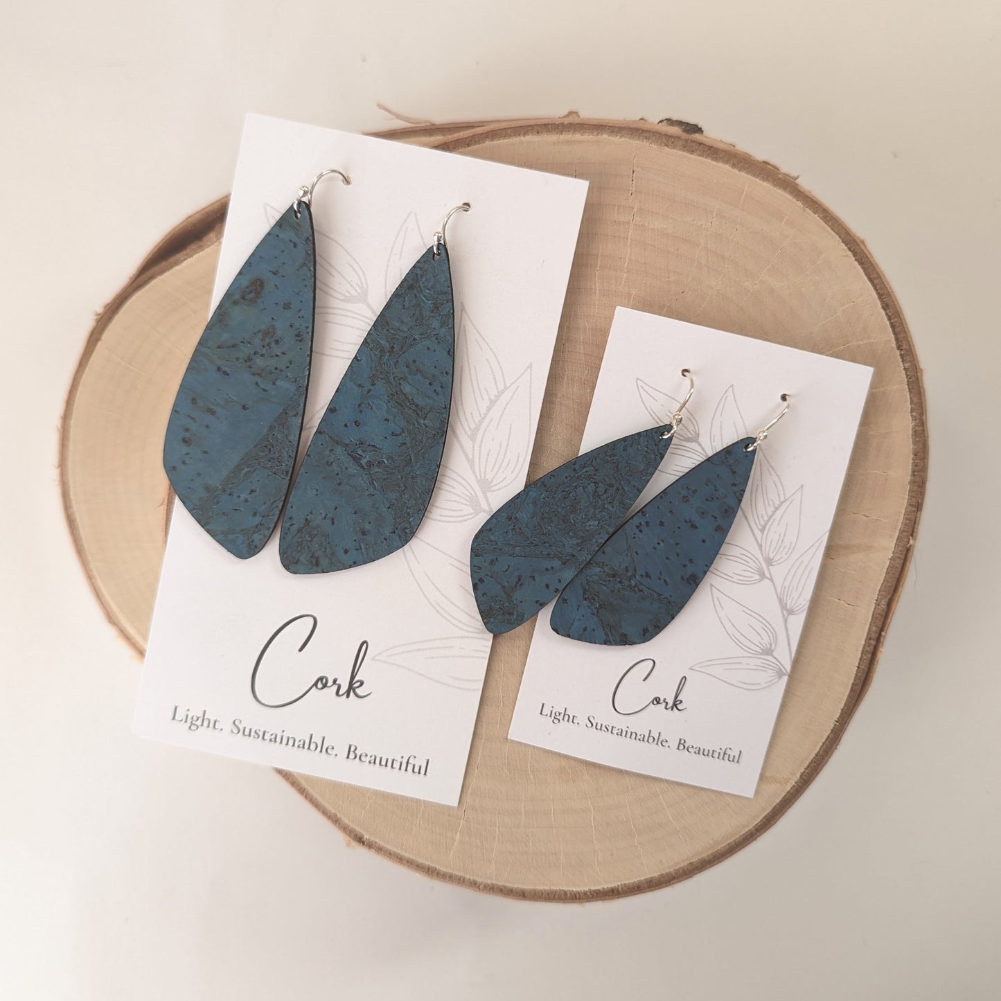 Deep Teal Cork Earrings - Small Wing