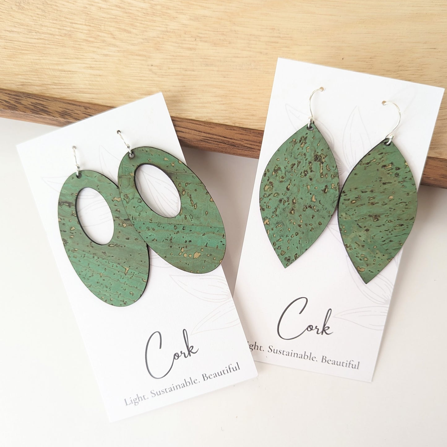 Grass Green Cork Earrings - Leaf
