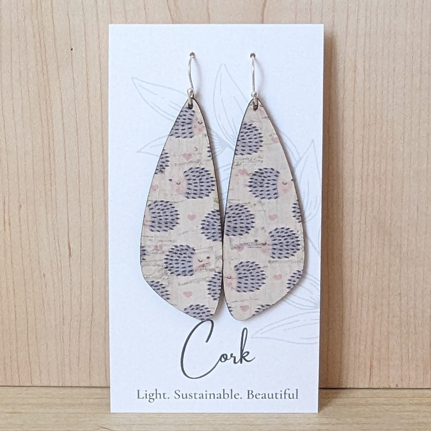 Hedgehog and Heart Cork Earrings - Wing