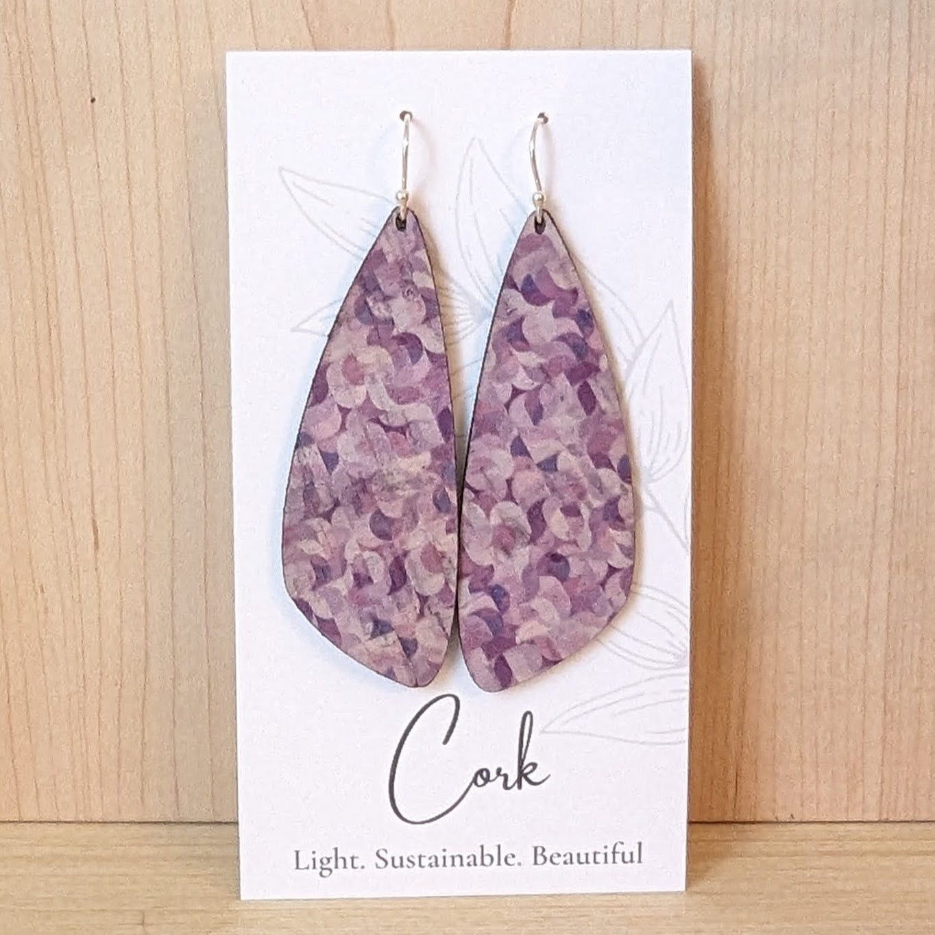 Purple Abstract Cork Earrings - Wing