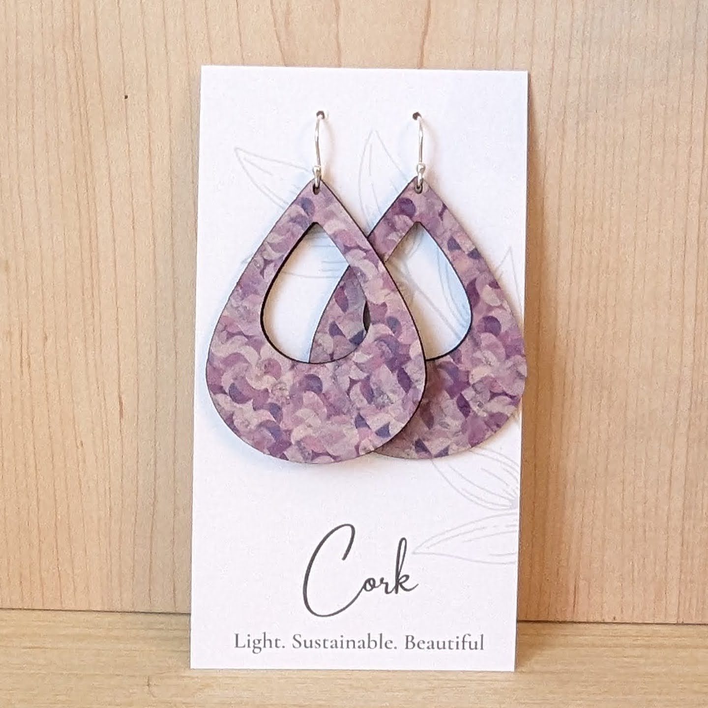 Purple Abstract Cork Earrings - Teardrop
