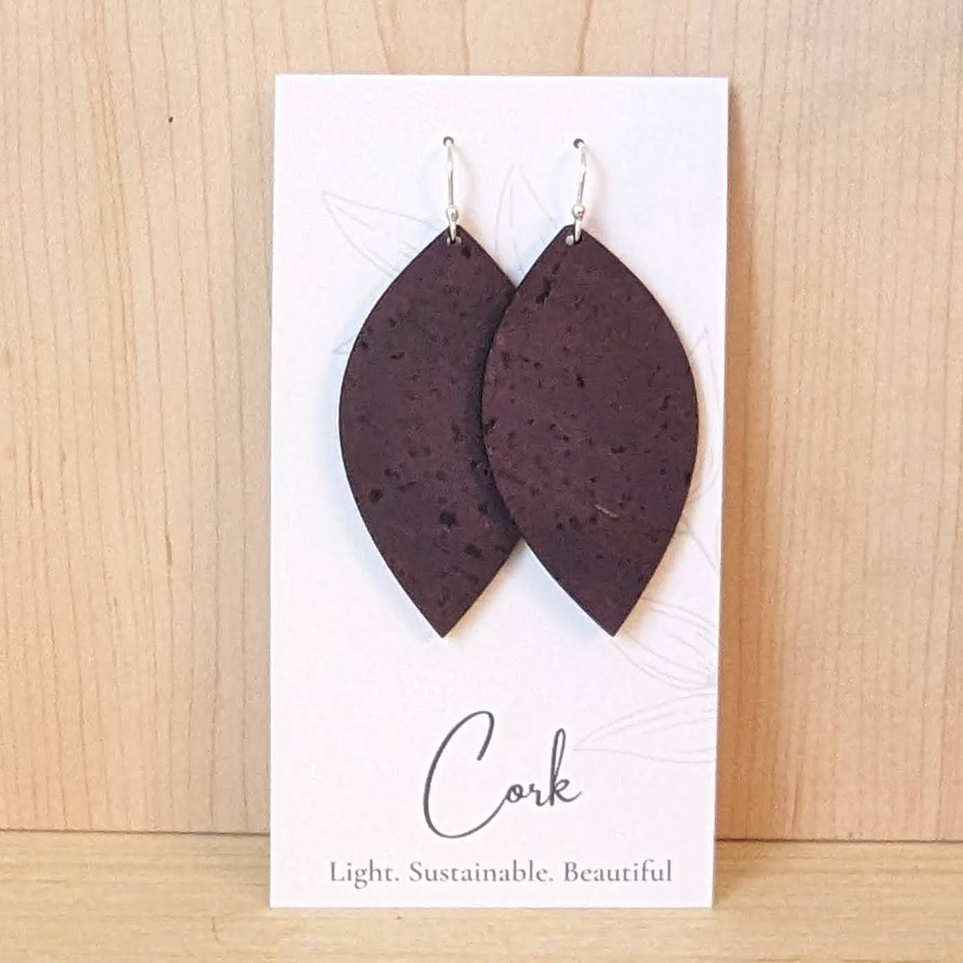 Eggplant Purple Cork Earrings - Leaf