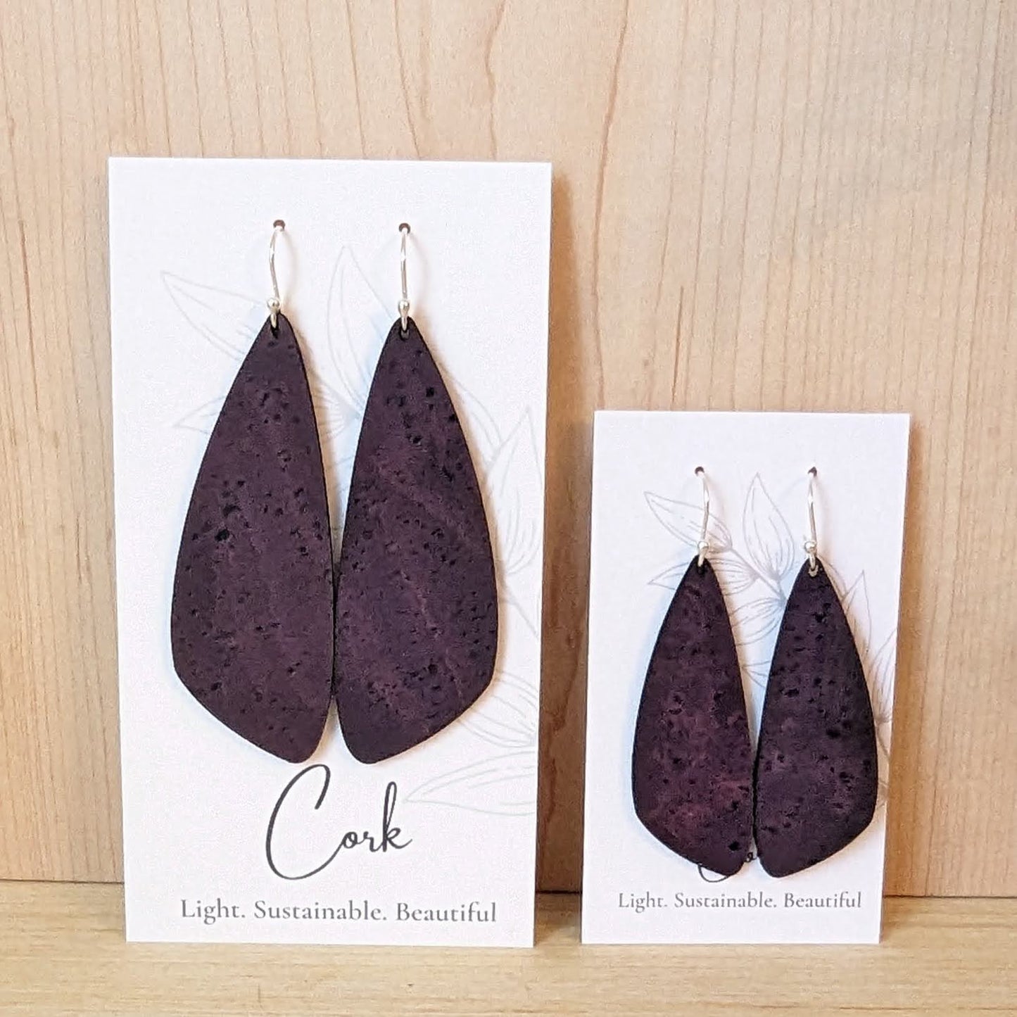 Eggplant Purple Cork Earrings - Small Wing