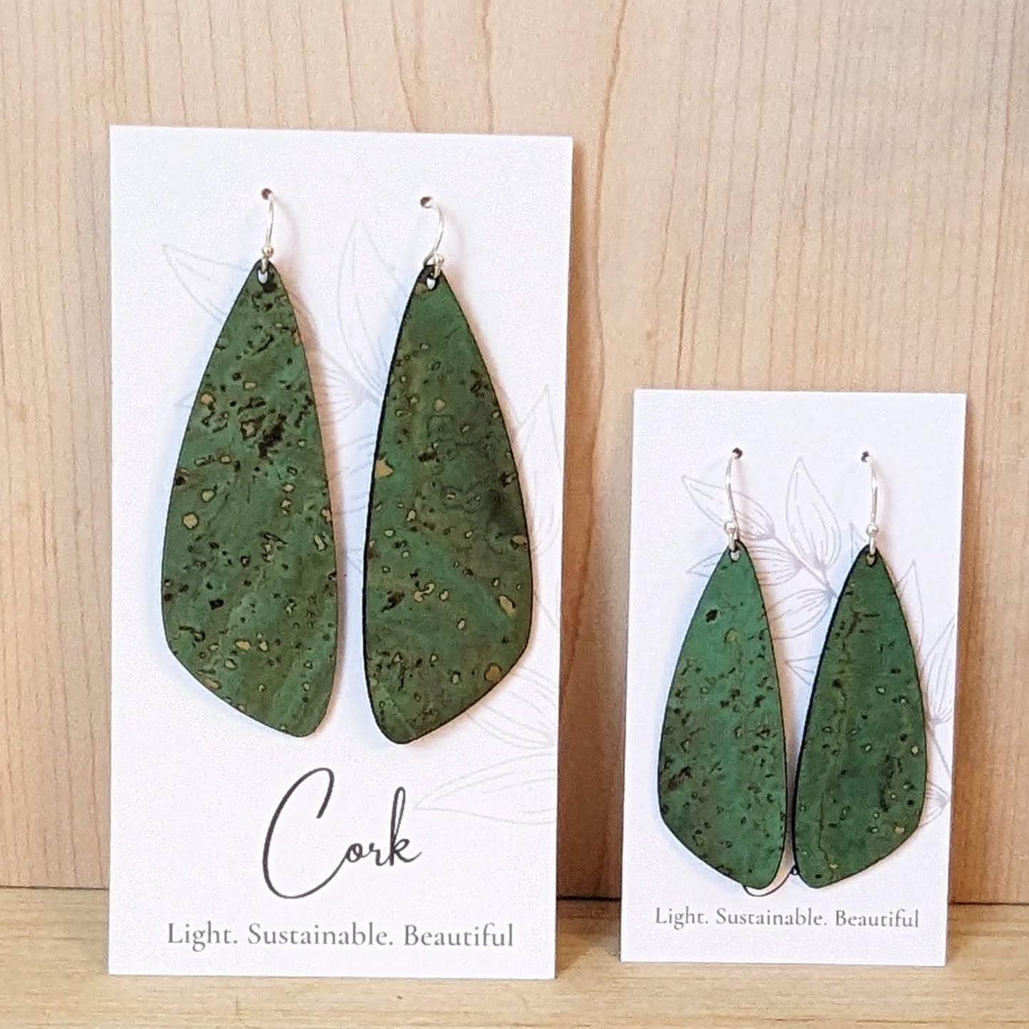 Grass Green Cork Earrings - Small Wing