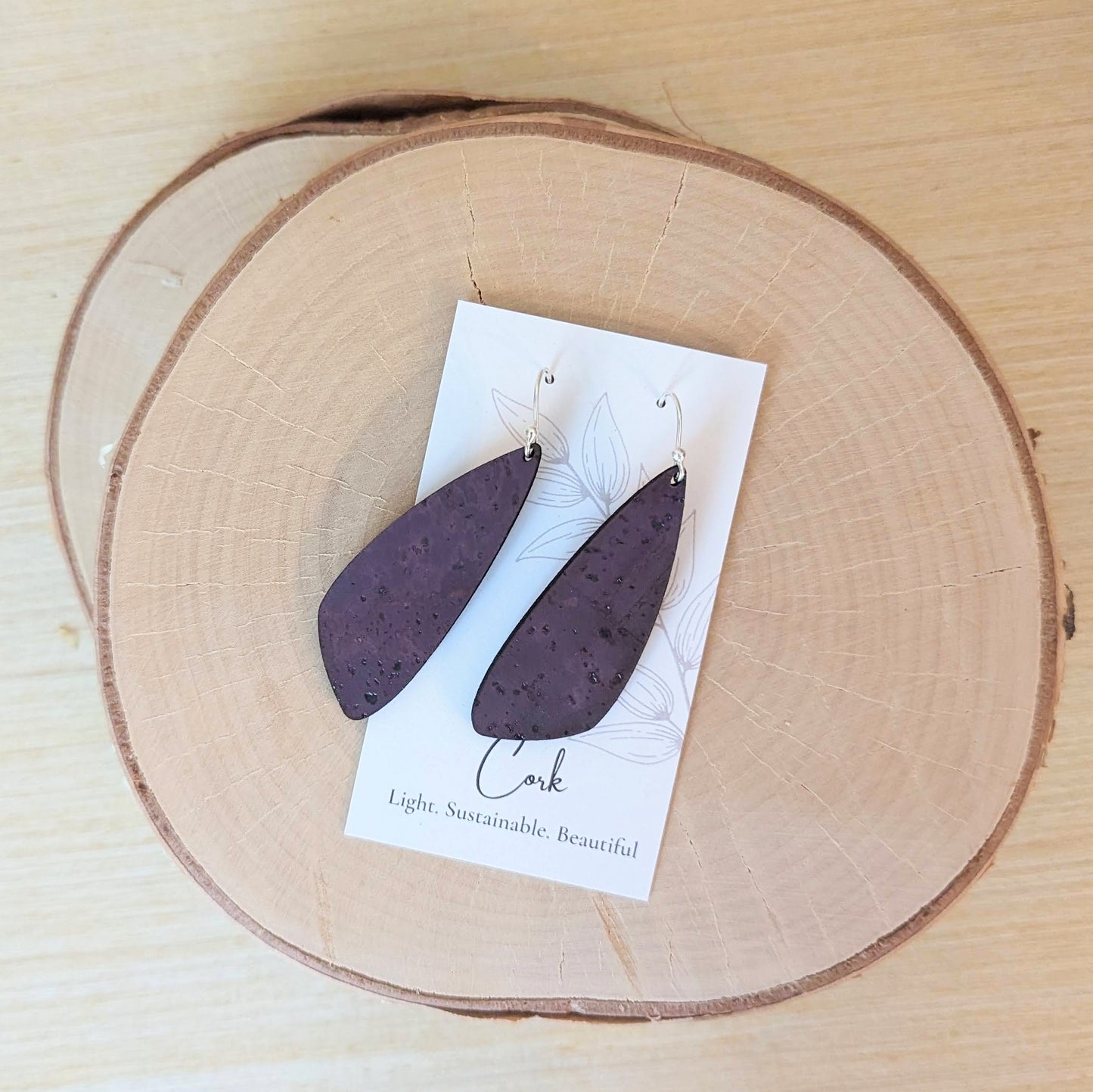 Eggplant Purple Cork Earrings - Small Wing