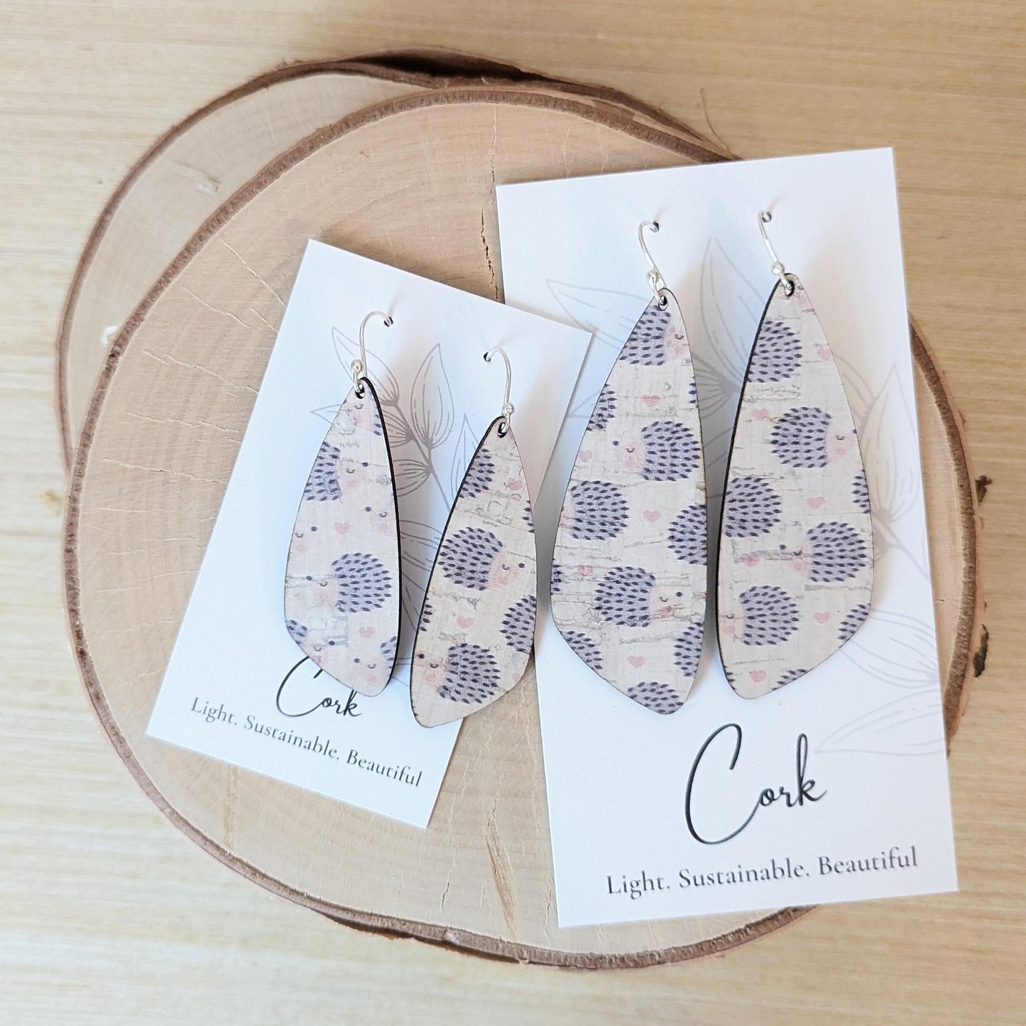 Hedgehog and Heart Cork Earrings - Wing