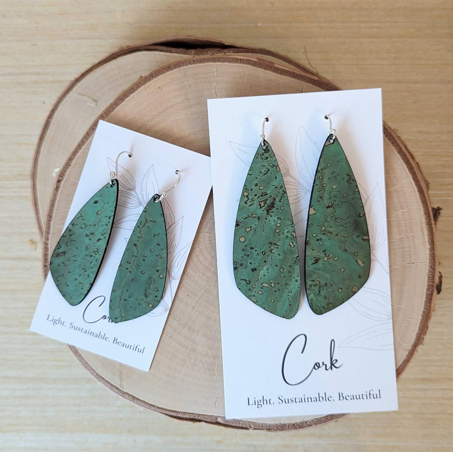 Grass Green Cork Earrings - Small Wing