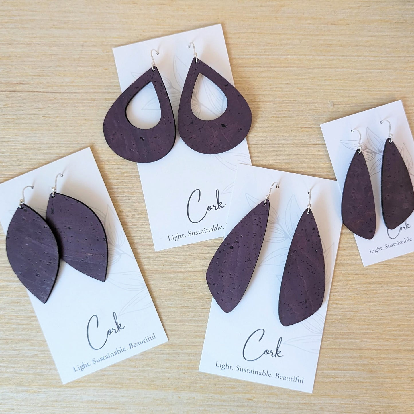 Eggplant Purple Cork Earrings - Leaf