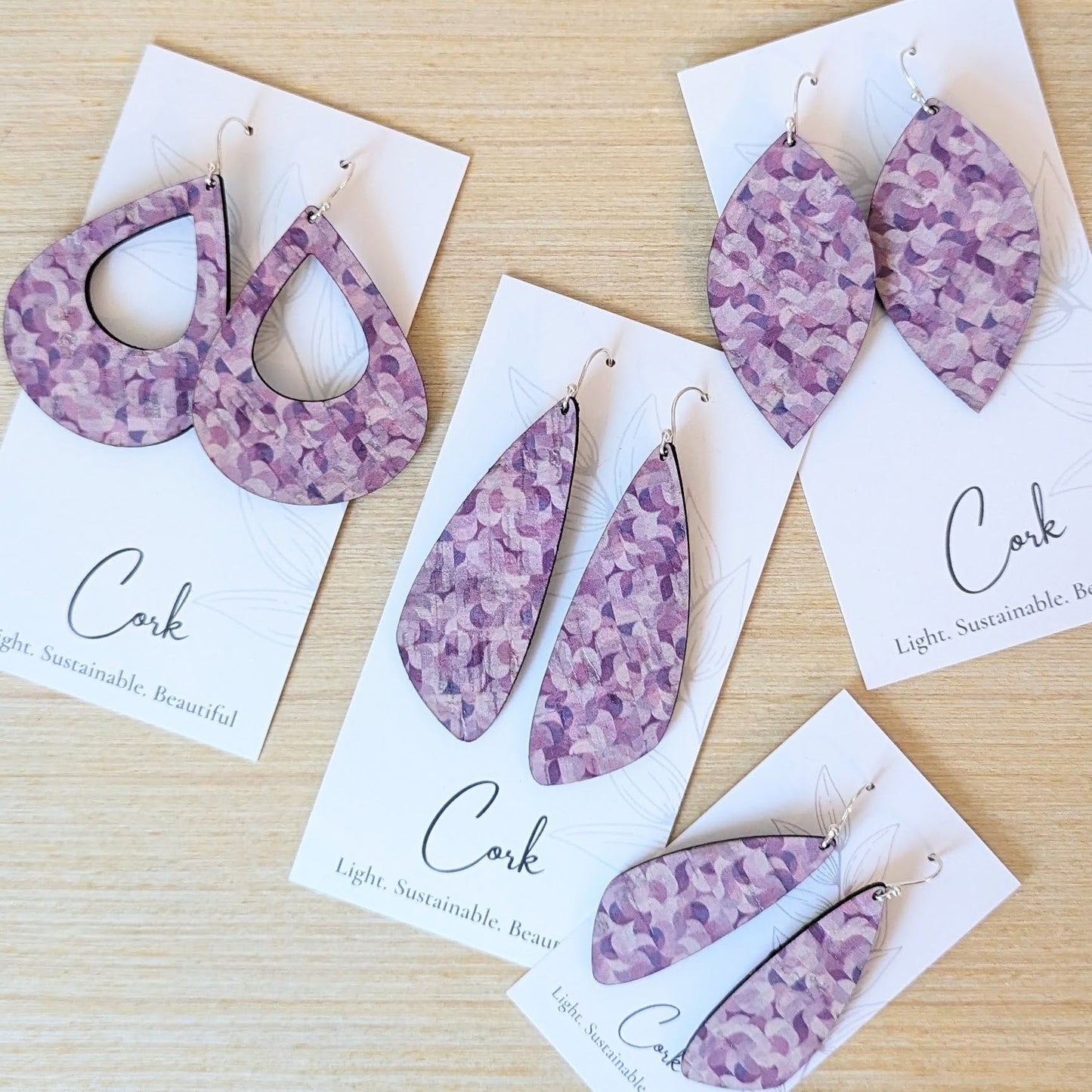 Purple Abstract Cork Earrings - Small Wing