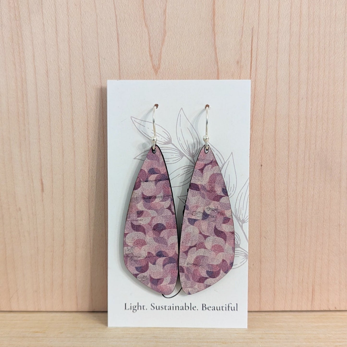Purple Abstract Cork Earrings - Small Wing