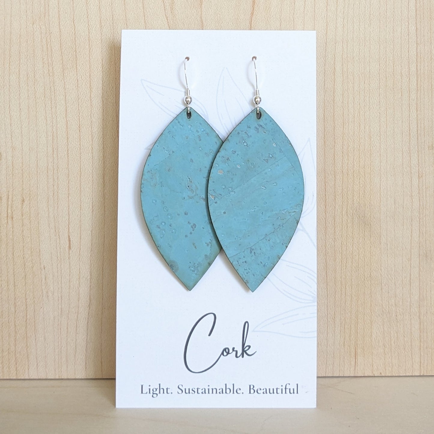 Bright Teal Cork Earrings - Leaf