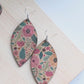 Green and Pink Floral Cork Earrings - Oval