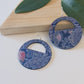 Blue with Pink Roses Cork Earrings - Oval