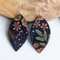 Floral on Black Cork Earrings - Leaf